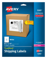 Avery® Full-Sheet Shipping Labels, 8-1/2" x 11", White, 25 Blank Mailing Labels (5265)