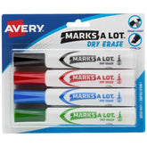 Avery(R) Marks A Lot(R) Desk-Style Dry Erase Markers, Chisel Tip, Assorted Colors, 4 Markers (24409)