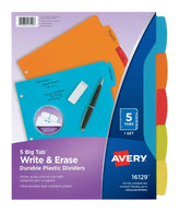 Avery® Big Tab™ Write & Erase Durable Plastic Dividers, 5-Tab Set, Multicolor (16129)