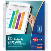 Avery® Print & Apply Clear Label Sheet Protector Dividers, Index Maker® Easy Peel™ Printable Labels, 5 White Tabs (75500)