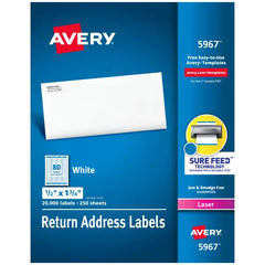 Avery® Return Address Labels, Sure Feed™ Technology, Permanent Adhesive, 1/2" x 1-3/4", 20,000 Labels (5967)