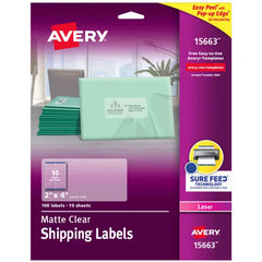 Avery® Matte Clear Shipping Labels, Sure Feed™ Technology, Laser, 2" x 4", 100 Labels (15663)