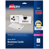 Avery® Printable Business Cards with Sure Feed™, 2" x 3.5", White, 250 Blank Cards for Laser Printers (5371)