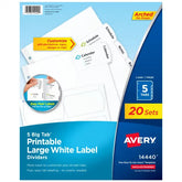 Avery® Big Tab™ Printable White Label Dividers, Easy Peel Labels®, 5 Tabs per Set, White (20 Sets of 14440)