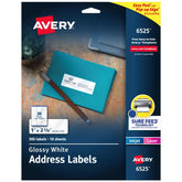 Avery® Address Labels with Sure Feed® Technology, Glossy White, 1" x 2-5/8", Permanent Adhesive, Laser/Inkjet, 300 Total (6525)