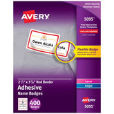 Avery® Flexible Adhesive Name Badges, 2-1/3" x 3-3/8", Red Border, 400 Removable Name Badges (05095)