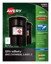 Avery® UltraDuty® GHS Chemical Labels for Pigment Inkjet Printers, Waterproof, UV Resistant, 8-1/2” x 11”, 50 Labels (60521)