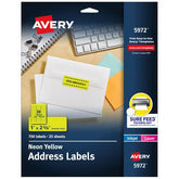 Avery Address Labels with Sure Feed, 1" x 2-5/8", Neon Yellow, Laser & Inkjet Compatible, 750 Labels Total (5972)