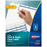 Avery® Print & Apply Clear Label Dividers, Index Maker® Easy Apply™ Printable Label Strip, 3 White Tabs, 25 Sets (11445)