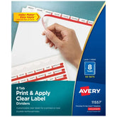 Avery® Print & Apply Clear Label Dividers, Index Maker® Easy Apply™ Printable Label Strip, 8 White Tabs, 50 Sets (11557)