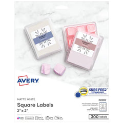 Avery® Square Labels, 2" x 2", Matte White, Laser & Inkjet Compatible, 300 Labels Total (22806)