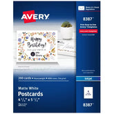 Avery® Printable Postcards, 4.25" x 5.5", Matte White, 200 Blank Postcards for Inkjet Printers (8387)
