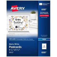 Avery® Printable Postcards, 4.25" x 5.5", Matte White, 200 Blank Postcards for Inkjet Printers (8387)