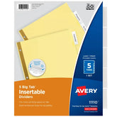 Avery® Big Tab™ Insertable Dividers, 5-Tab Set, Buff Paper, Clear Tabs (11110)