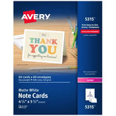 Avery® Note Cards with Envelopes, 4-1/4" x 5-1/2", Matte White, Laser Printer Compatible, 60 Total (5315)