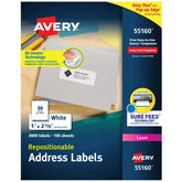 Avery® Repositionable Address Labels, Repositionable Adhesive, 1" x 2-5/8", 3,000 Labels (55160)