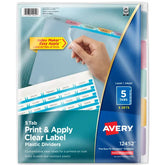Avery® Print & Apply Clear Label Translucent Plastic Dividers, Index Maker® Easy Apply™ Printable Label Strip, 5 Multicolor Tabs, 5 Sets (12452)