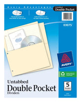 Avery® Double Pocket Dividers, Untabbed, 5-Divider Set (03075)