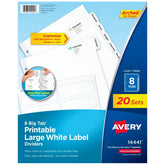 Avery® Big Tab™ Printable White Label Dividers, Easy Peel Labels®, 8 Tabs per Set, White (20 Sets of 14441)
