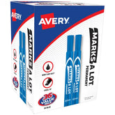 Avery® Marks A Lot® Permanent Markers, Large Desk-Style Size, Chisel Tip, 36 Blue Markers Total (98242)