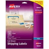 Avery® Shipping Labels, Permanent Adhesive, Clear, 8-1/2" x 11", 10 Labels (18665)