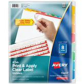 Avery® Print & Apply Clear Label Dividers, Index Maker® Easy Apply™ Printable Label Strip, 8 Multicolor Tabs (11407)