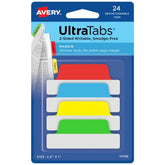 Avery® Ultra Tabs®, Assorted Colors, 2.5" x 1", 24 Repositionable Margin Tabs, 2-Sided Writable (74768)