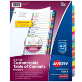 Avery® Ready Index® A-Z Dividers, 26 Tab Sets, Customizable Table of Contents, Multicolor Arched Tabs (11844)