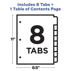 Avery® Ready Index® Dividers for 3 Ring Binders, 8 Tab Sets, Customizable Table of Contents, White Tabs (11132)