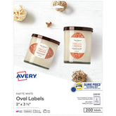 Avery® 2" x 3-1/3" Oval Labels with Sure Feed™, Permanent Adhesive, Matte White, 200 Labels (22570)