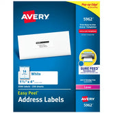 Avery® Easy Peel® Address Labels, Sure Feed™ Technology, Permanent Adhesive, 1-1/3" x 4", 3,500 Labels (5962)