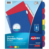 Avery® Big Tab™ Durable Paper Dividers, 8-Tab Set, Assorted Primary Colors, Easy Peel® Labels (14425)