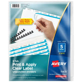 Avery® Print & Apply Clear Label Unpunched Dividers, Index Maker® Easy Apply™ Printable Label Strip, 5 White Tabs, 5 Sets (11431)