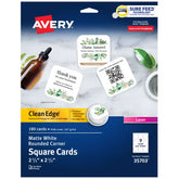 Avery® Clean Edge® Square Cards, Rounded Corners, 2-1/2" x 2-1/2", White, 180 Blank Cards (35703)