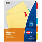 Avery® Insertable Dividers, 5-Tab Set, Buff Paper, Multicolor Divider Tabs, 1 Set of Binder Dividers (81000)