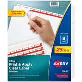 Avery® 8-Tab Dividers, Print & Apply Clear Label Strip, Index Maker® Easy Apply™, White, 25 Sets (11447)