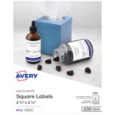 Avery® 2-3/4" x 2-3/4" Square Labels, 630 Labels, Permanent Adhesive, Matte White (5196)