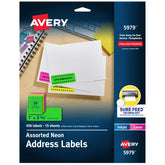 Avery Address Labels with Sure Feed, 1" x 2-5/8", Assorted Neon, Laser & Inkjet Compatible, 450 Labels Total (5979)