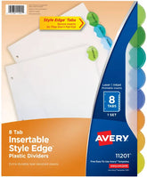 Avery® Insertable Style Edge™ Plastic Dividers, 8-Tab Set, Multicolor (11201)