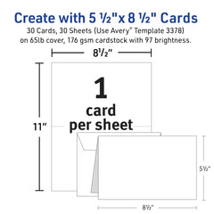 Avery® Half-Fold Greeting Cards with Envelopes, 5-1/2" x 8-1/2", Textured White, Inkjet Printer Compatible (3378)