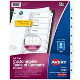 Avery® Ready Index® Dividers for 3 Ring Binders, 8 Tab Sets, Customizable Table of Contents, White Tabs (11132)