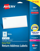 Avery® Easy Peel® Return Address Labels, Sure Feed™ Technology, Permanent Adhesive, 1/2" x 1-3/4", 2,000 Labels (5267)