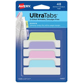 Avery® Ultra Tabs®, Assorted Pastel Colors, 2.5" x 1", 48 Repositionable Margin Tabs, 2-Sided Writable (74867)