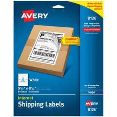 Avery® TrueBlock® Half-Sheet Shipping Labels, 5-1/2" x 8-1/2", White, 50 Blank Mailing Labels (8126)