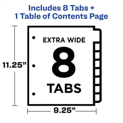 Avery® Ready Index® Extra-Wide Dividers, 8 Tab Sets, Multicolor Tabs, Works Great with Sheet Protectors (11163)