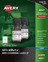 Avery® UltraDuty® GHS Chemical Labels for Pigment Inkjet Printers, Permanent Adhesive, Waterproof, UV Resistant, 1" x 2.5", 600 Labels (60527)