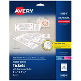 Avery® Printable Tickets with Tear-Away Stubs, 1.75" x 5.5", Matte White, 200 Blank Tickets for Laser and Inkjet Printers (16154)