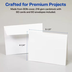 Avery® Note Cards with Envelopes, 4-1/4" x 5-1/2", Matte White, Inkjet Printer Compatible, 60 Total (08315)
