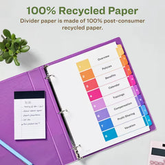 Avery® EcoFriendly Recycled Dividers, 8-Tab, Multicolor, Ready Index® Customizable Table of Contents, 3 Sets (11081)