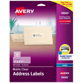 Avery® Address Labels with Sure Feed®, 1" x 2-5/8", Matte Clear, Inkjet Printer Compatible, 300 Labels Total (18660)